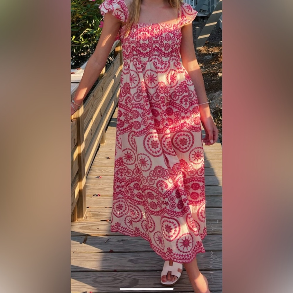 SundayUp Pink and White Eyelet Maxi dress